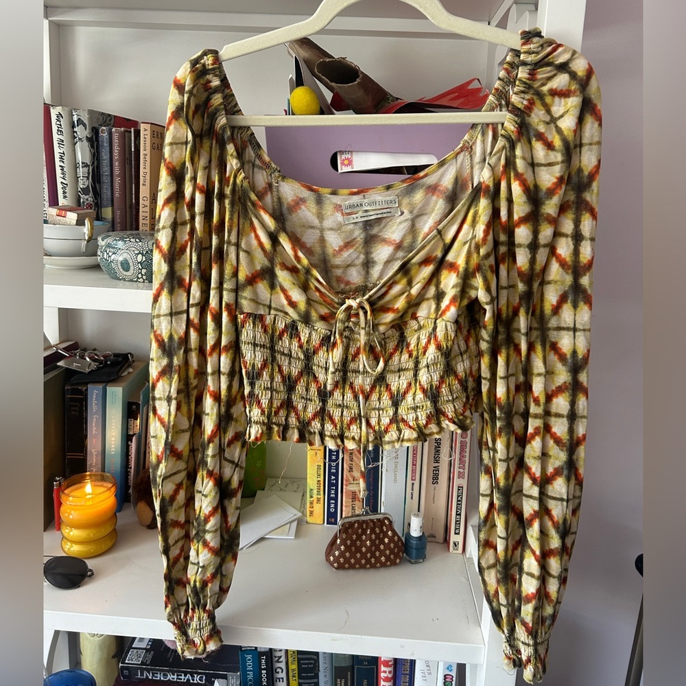 Urban Outfitters Cream/Multicolored Peasant Top